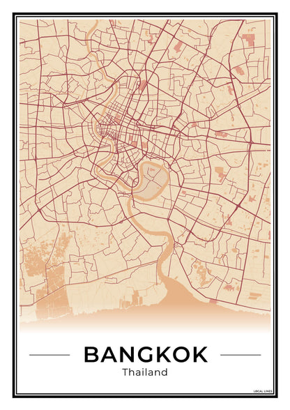 Bangkok Stadskaart – Poster - Terracotta