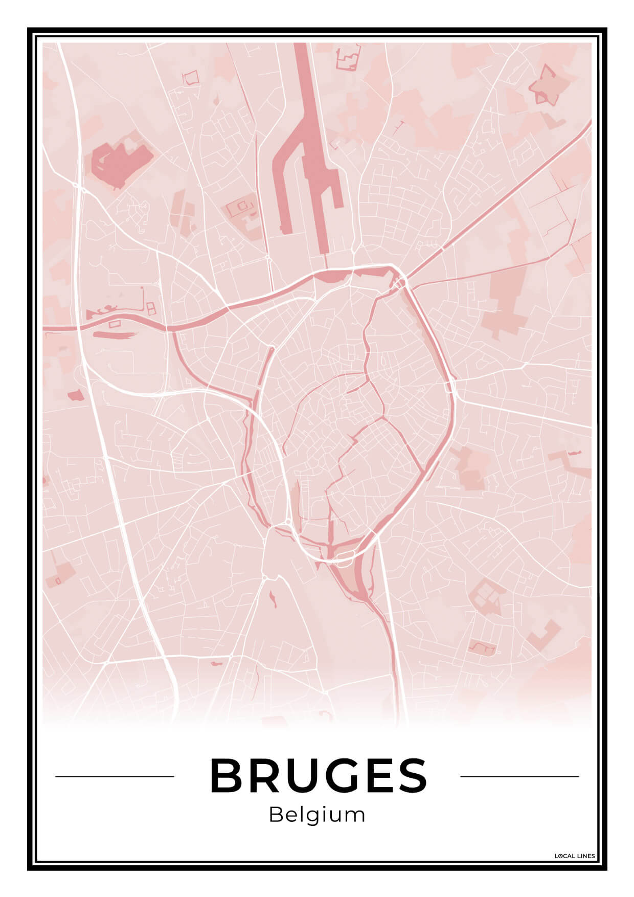 Brugge Stadskaart – Poster - Blush