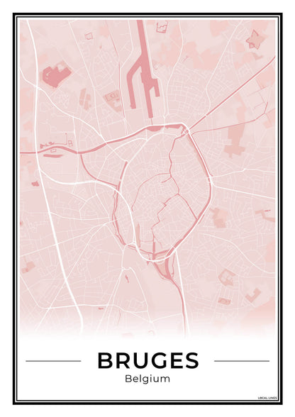 Brugge Stadskaart – Poster - Blush