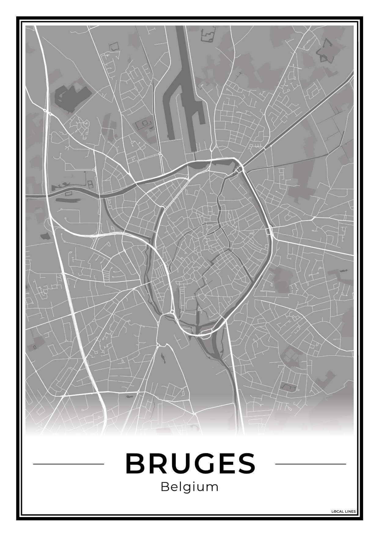 Brugge Stadskaart – Poster - Dark