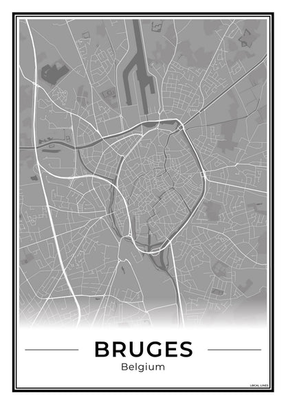 Brugge Stadskaart – Poster - Dark