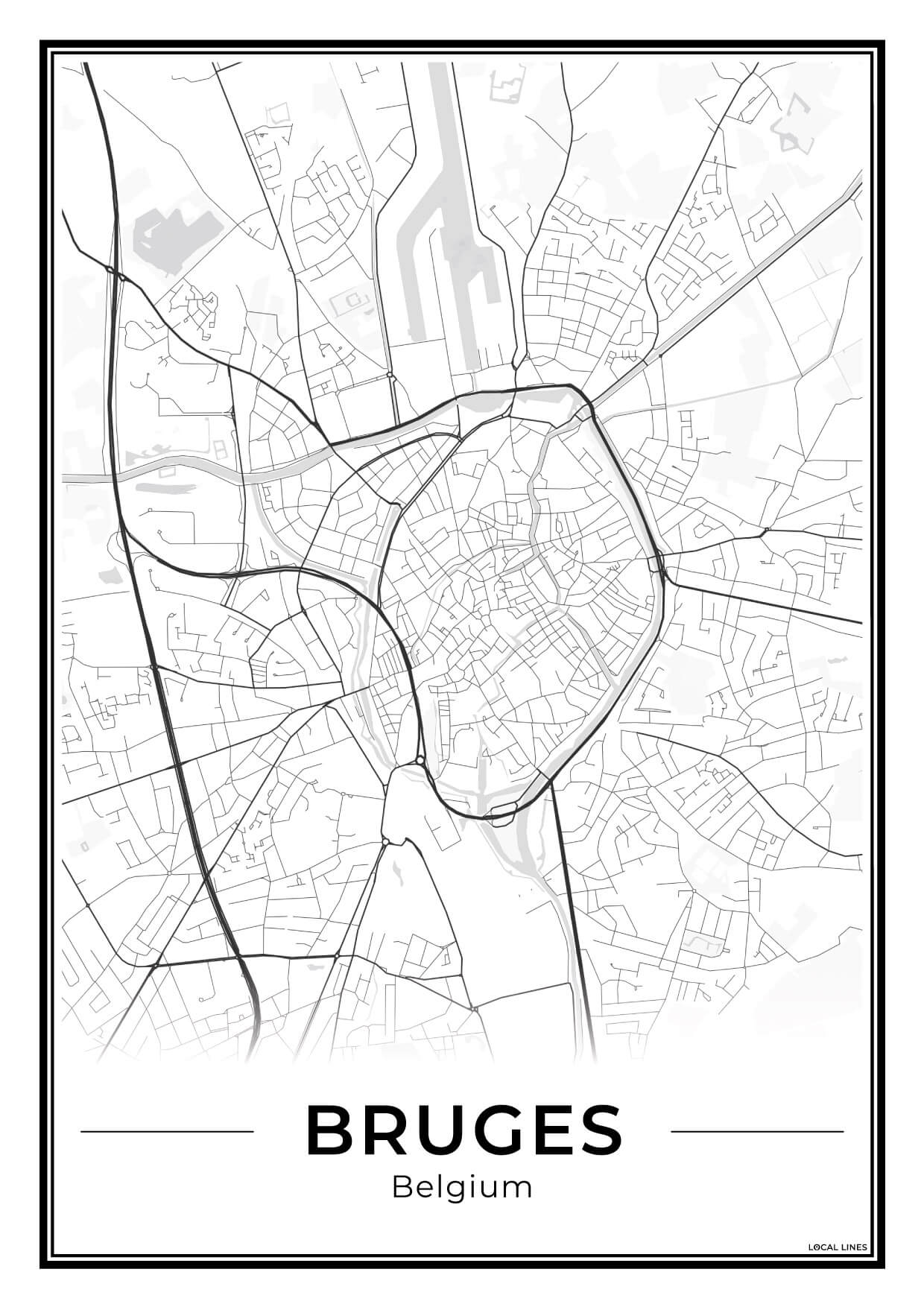 Brugge Stadskaart – Poster - Light