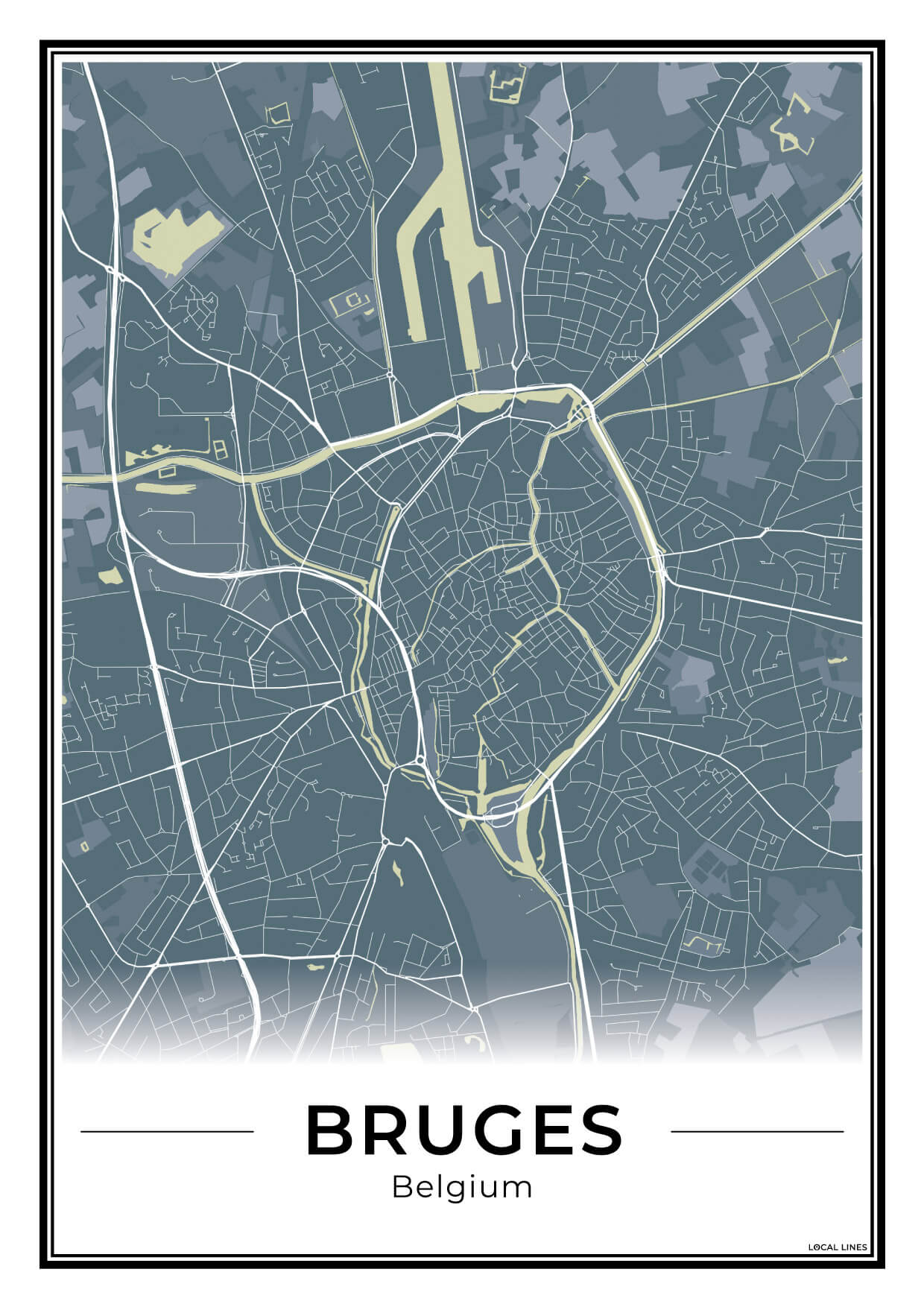 Brugge Stadskaart – Poster - Midnight