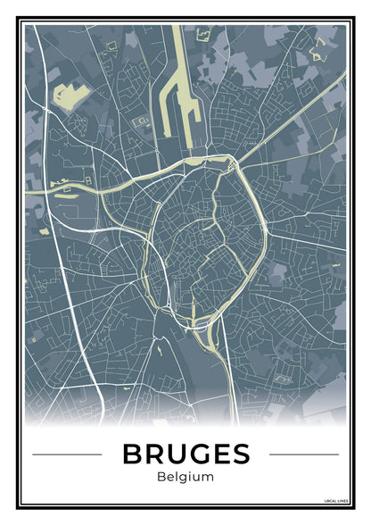 Brugge Stadskaart – Poster - Midnight