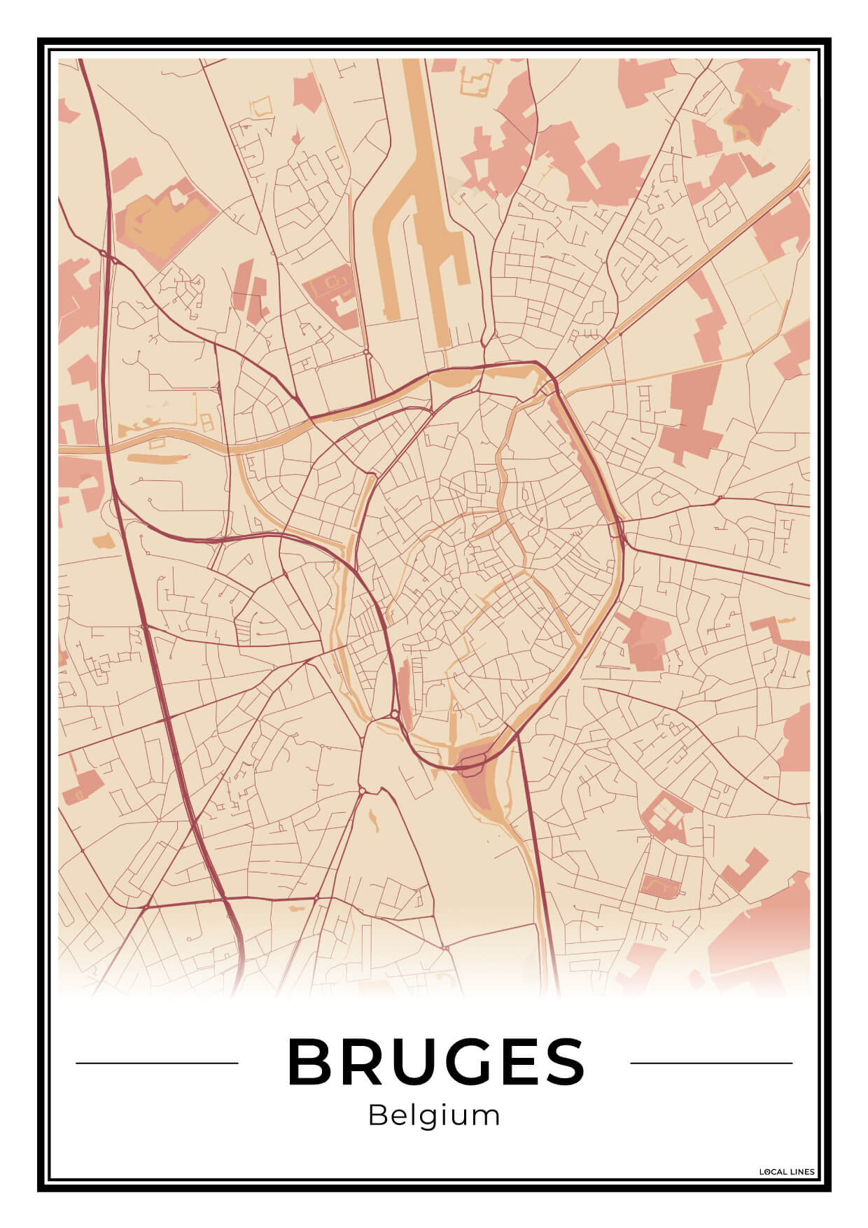 Brugge Stadskaart – Poster - Terracotta