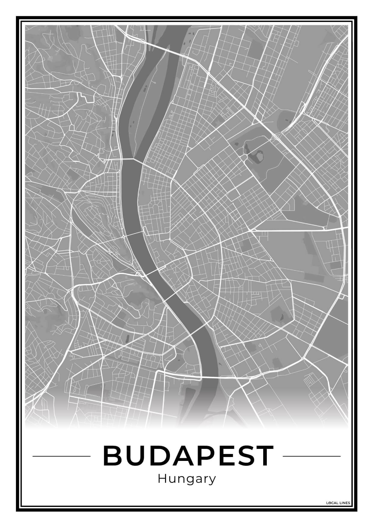 Boedapest Stadskaart – Poster - Dark