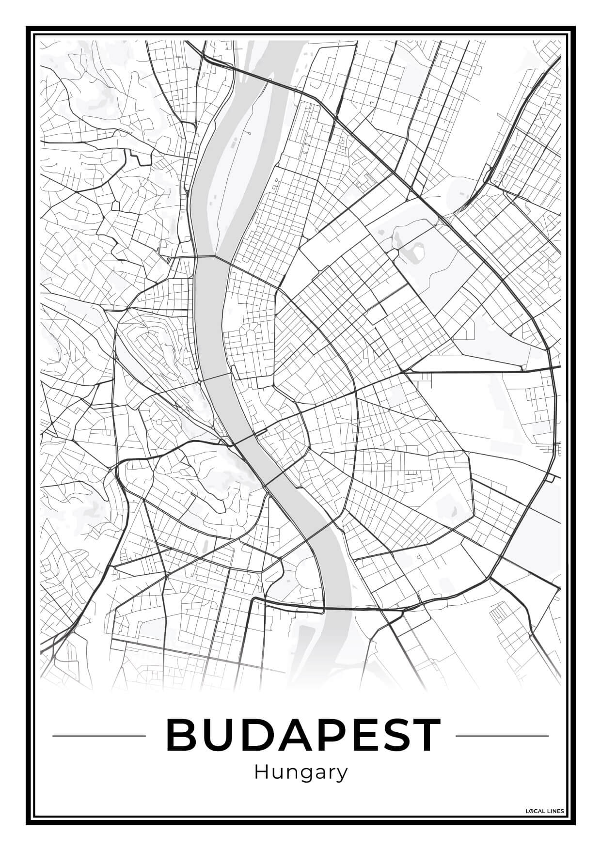 Boedapest Stadskaart – Poster - Light
