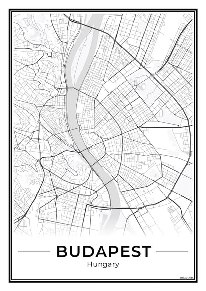 Boedapest Stadskaart – Poster - Light