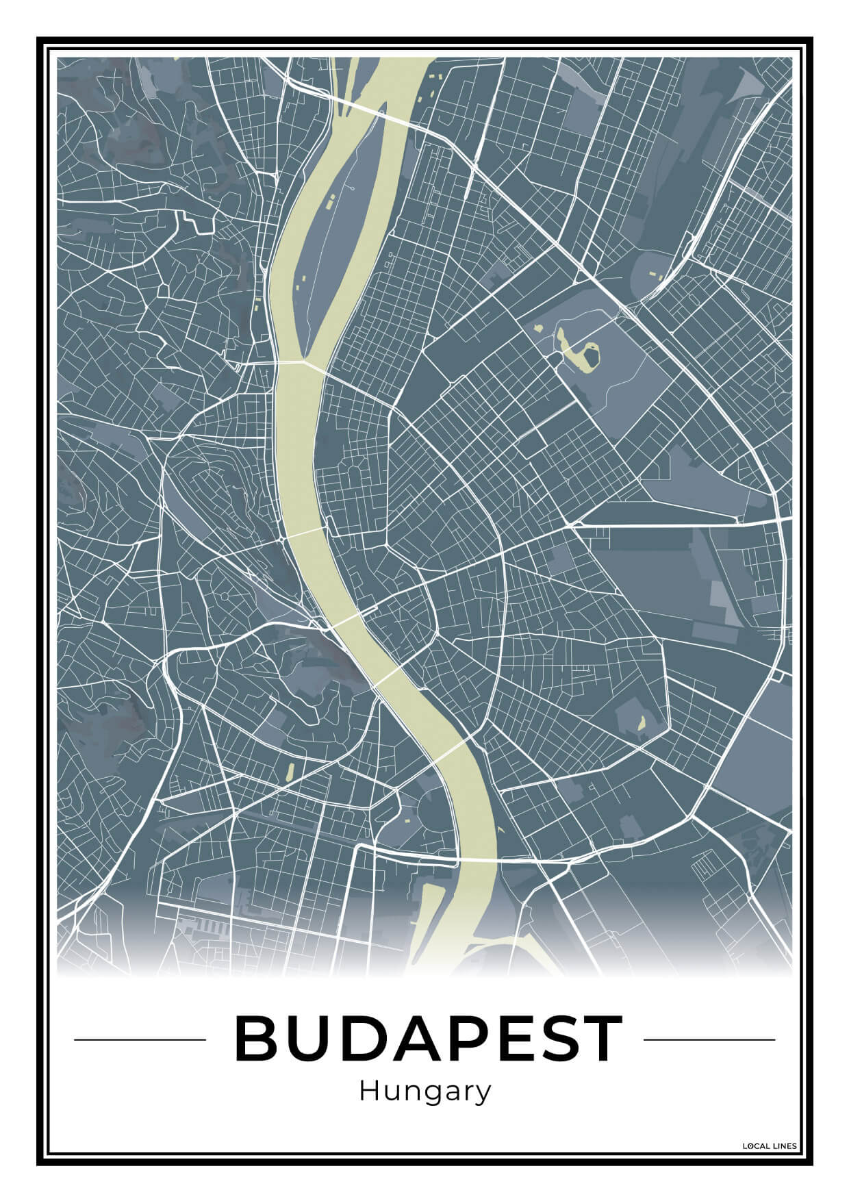 Boedapest Stadskaart – Poster - Midnight