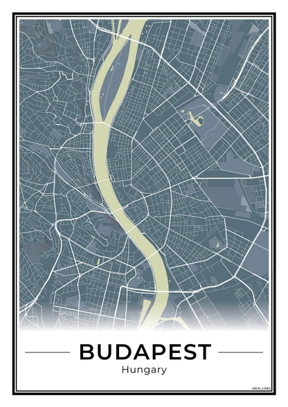Boedapest Stadskaart – Poster - Midnight