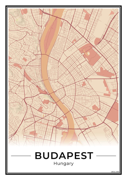 Boedapest Stadskaart – Poster - Terracotta