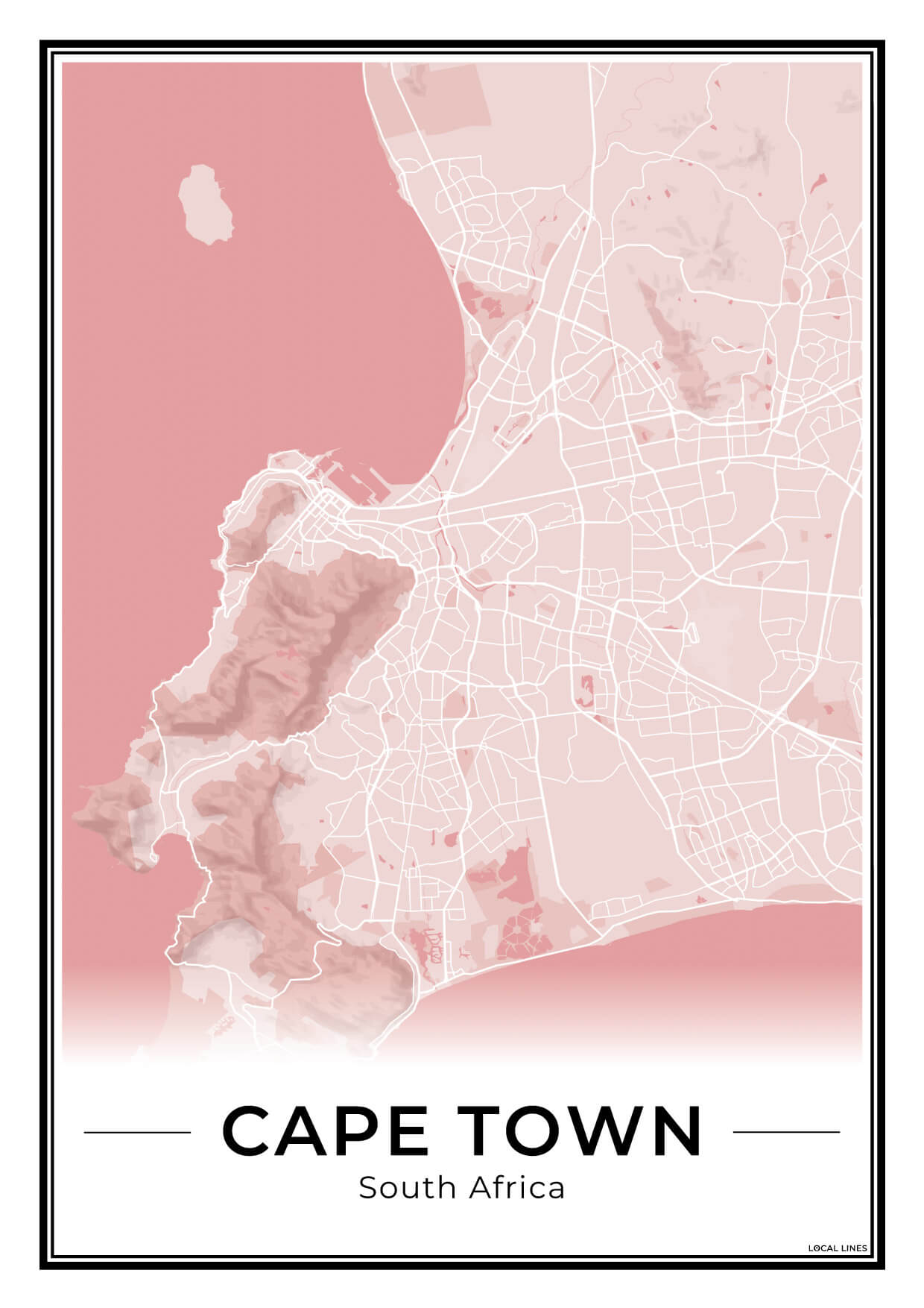Kaapstad Stadskaart – Poster - Blush