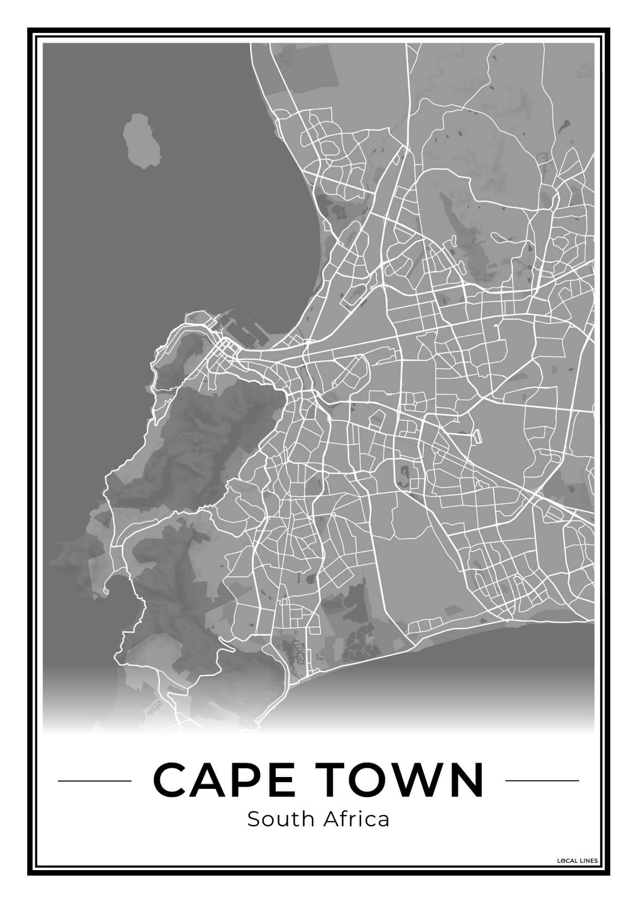 Kaapstad Stadskaart – Poster - Dark