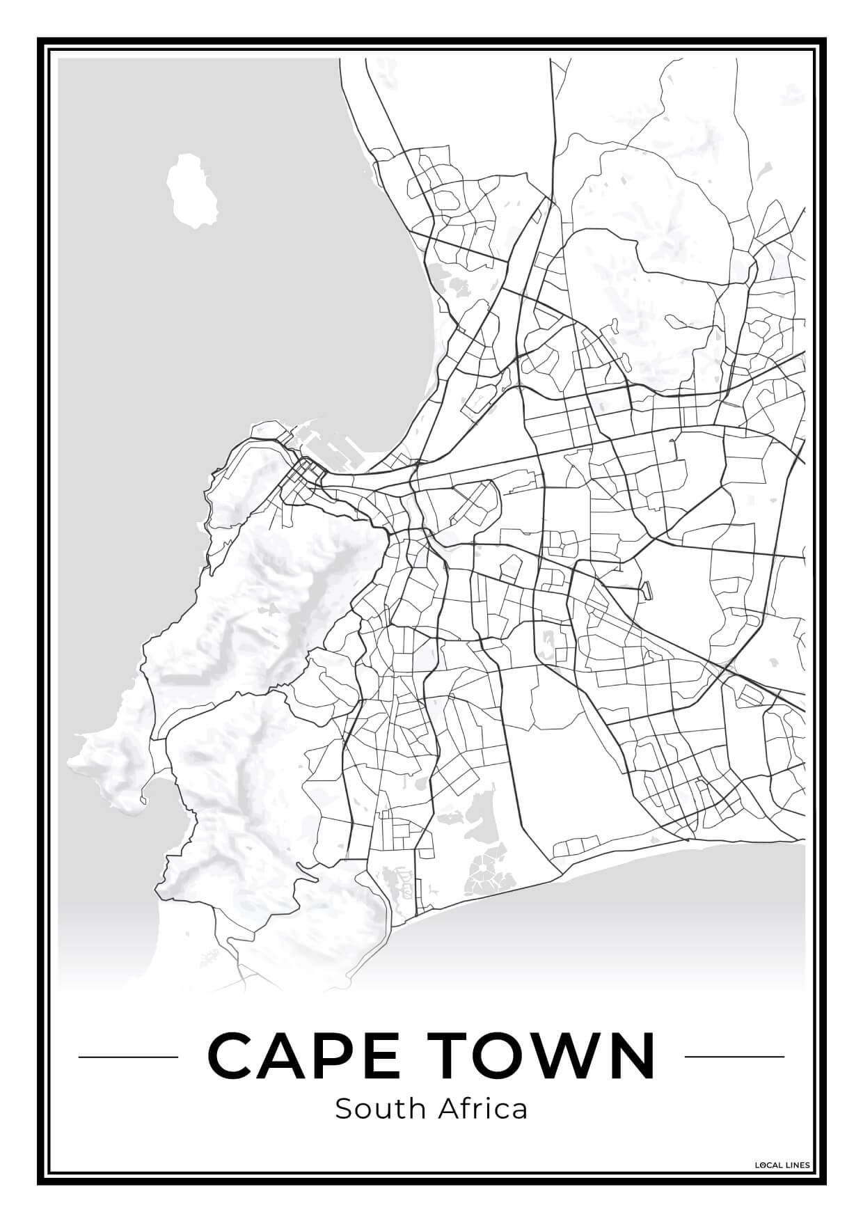 Kaapstad Stadskaart – Poster - Light