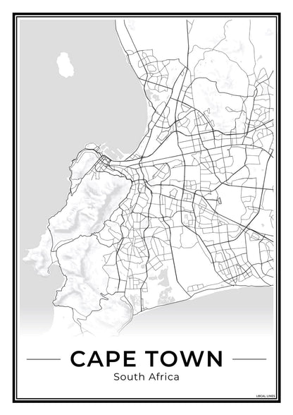 Kaapstad Stadskaart – Poster - Light