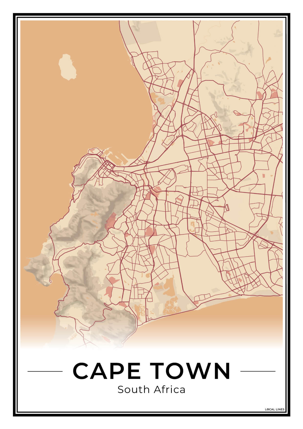 Kaapstad Stadskaart – Poster - Terracotta
