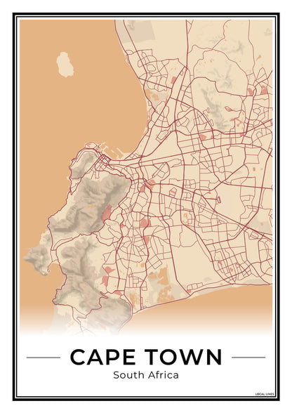 Kaapstad Stadskaart – Poster - Terracotta
