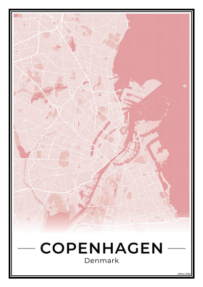 Kopenhagen Stadskaart – Poster - Blush