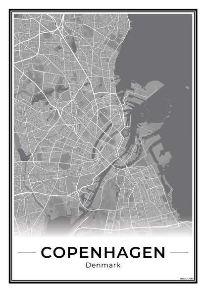 Kopenhagen Stadskaart – Poster - Dark