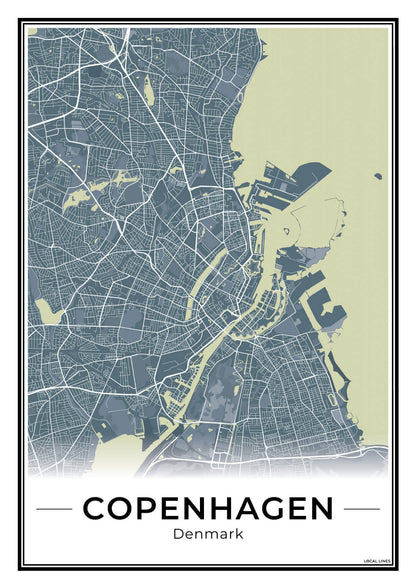 Kopenhagen Stadskaart – Poster - Midnight