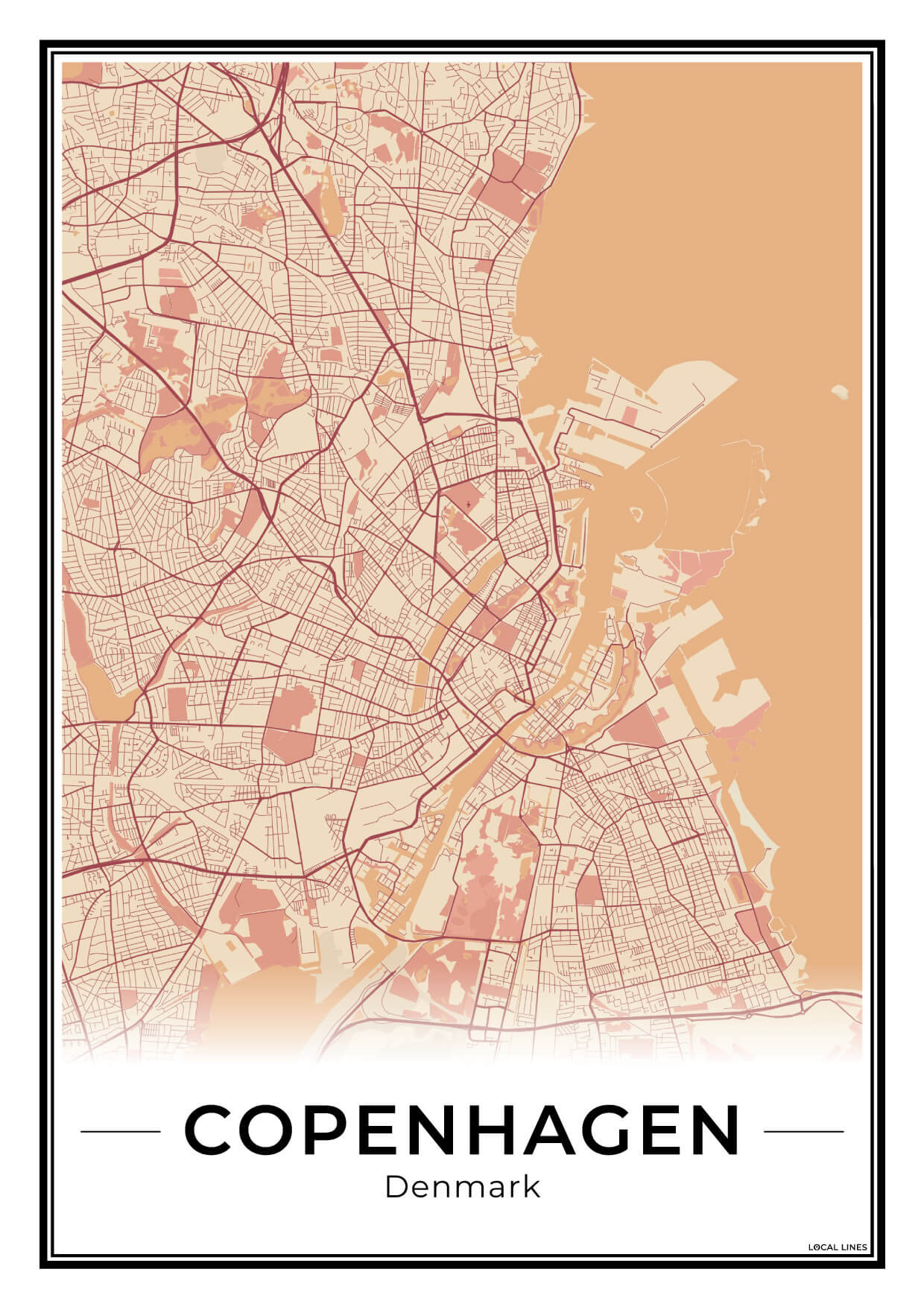 Kopenhagen Stadskaart – Poster - Terracotta