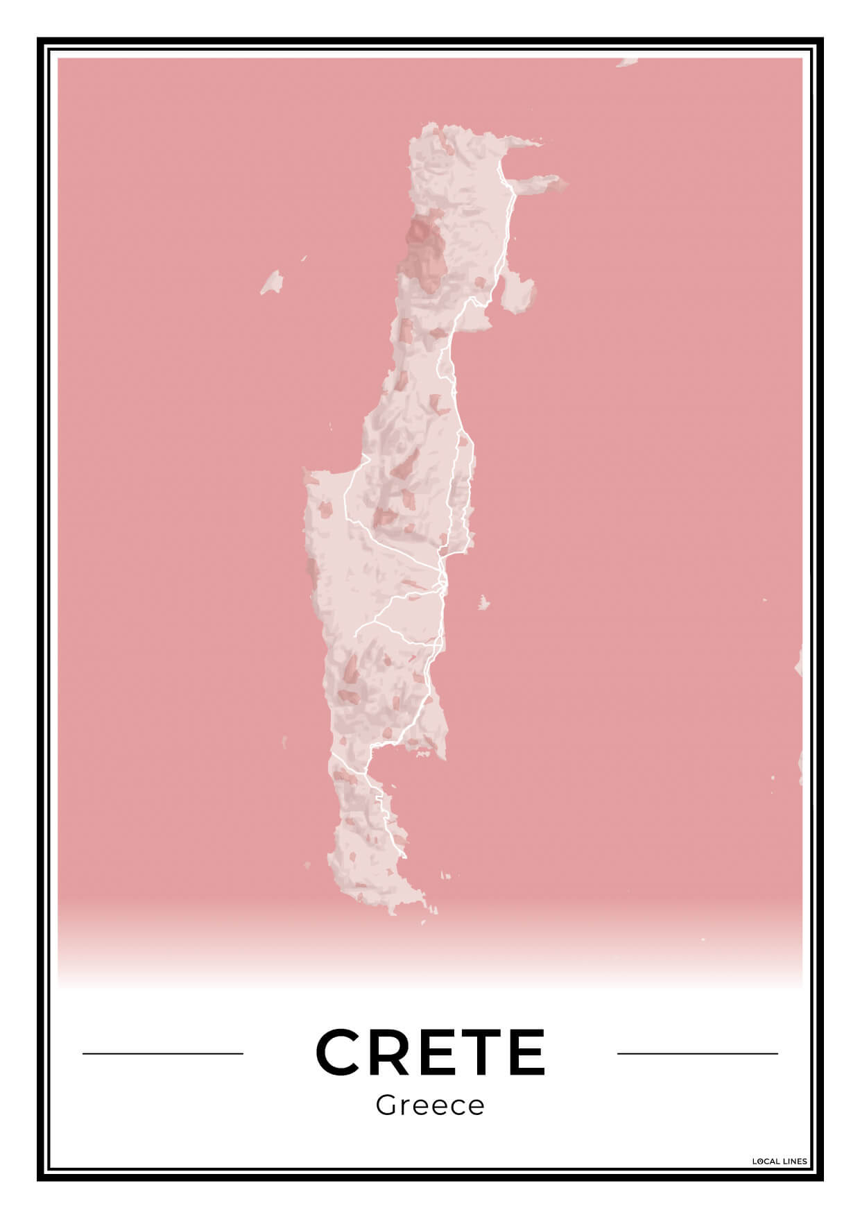Kreta Eilandkaart – Poster - Blush