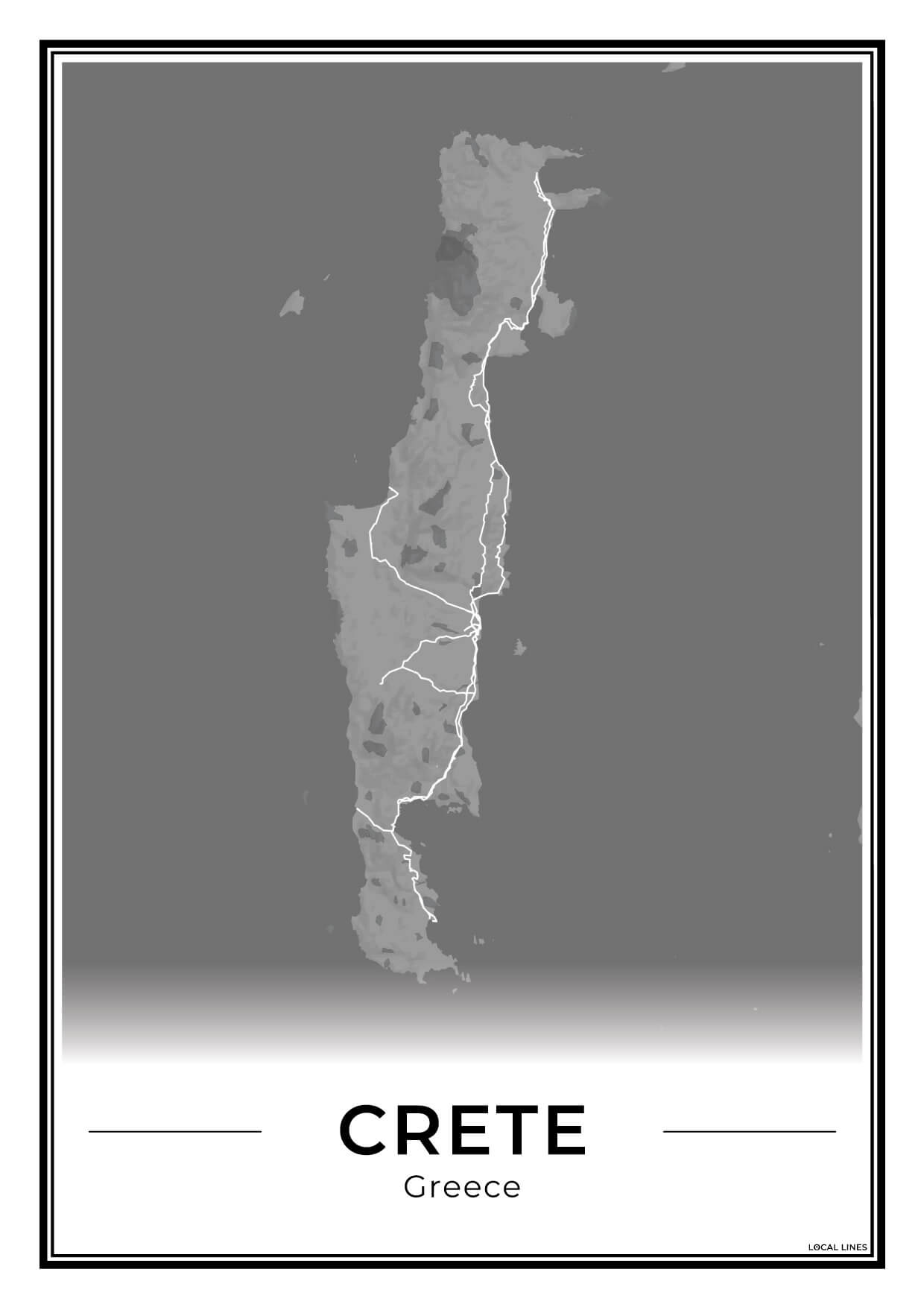 Kreta Eilandkaart – Poster - Dark