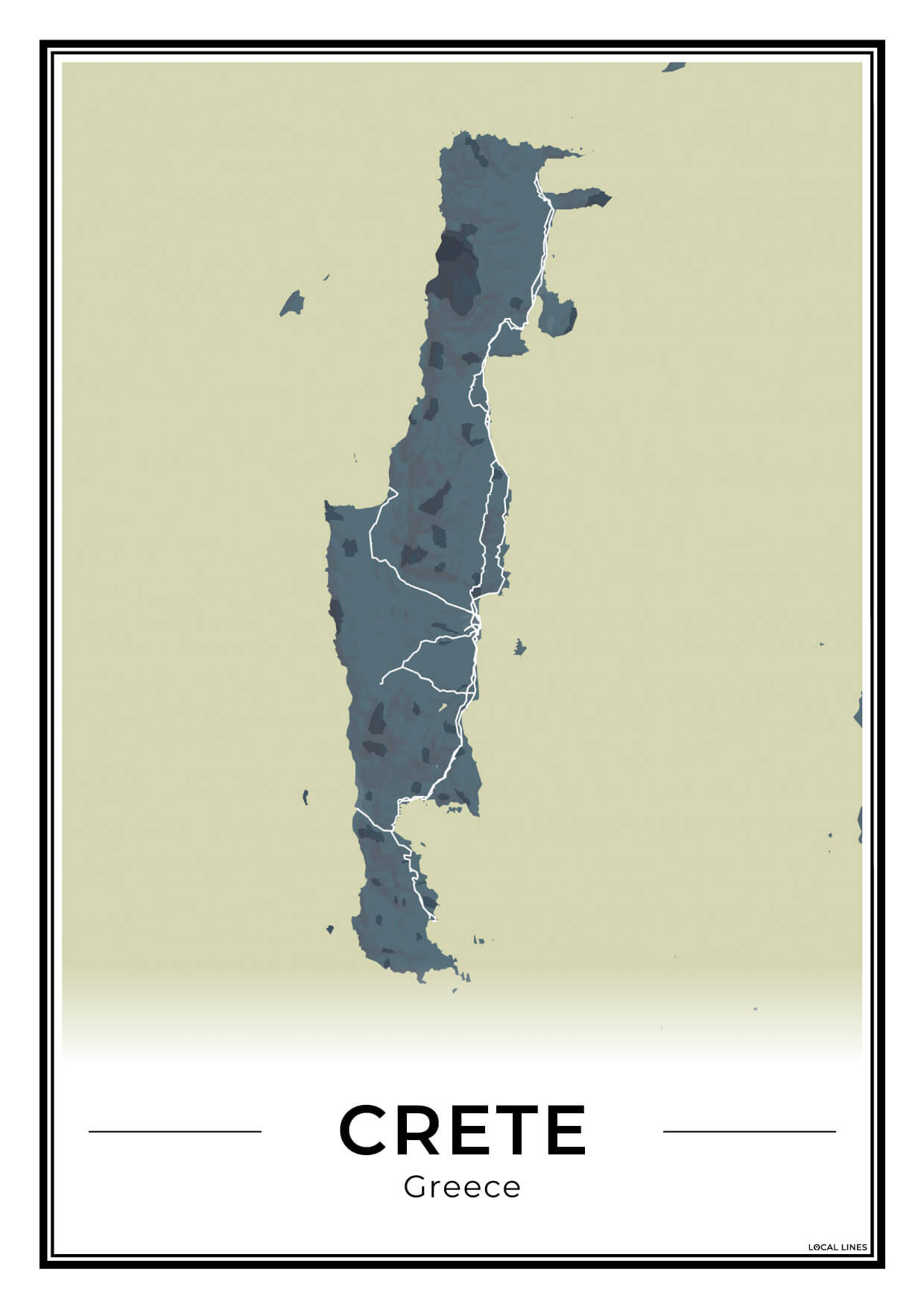 Kreta Eilandkaart – Poster - Midnight
