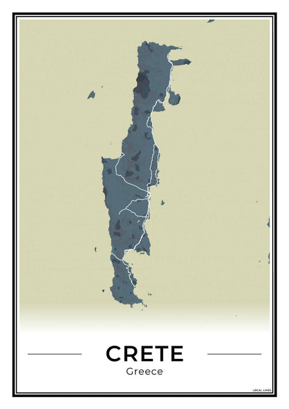 Kreta Eilandkaart – Poster - Midnight