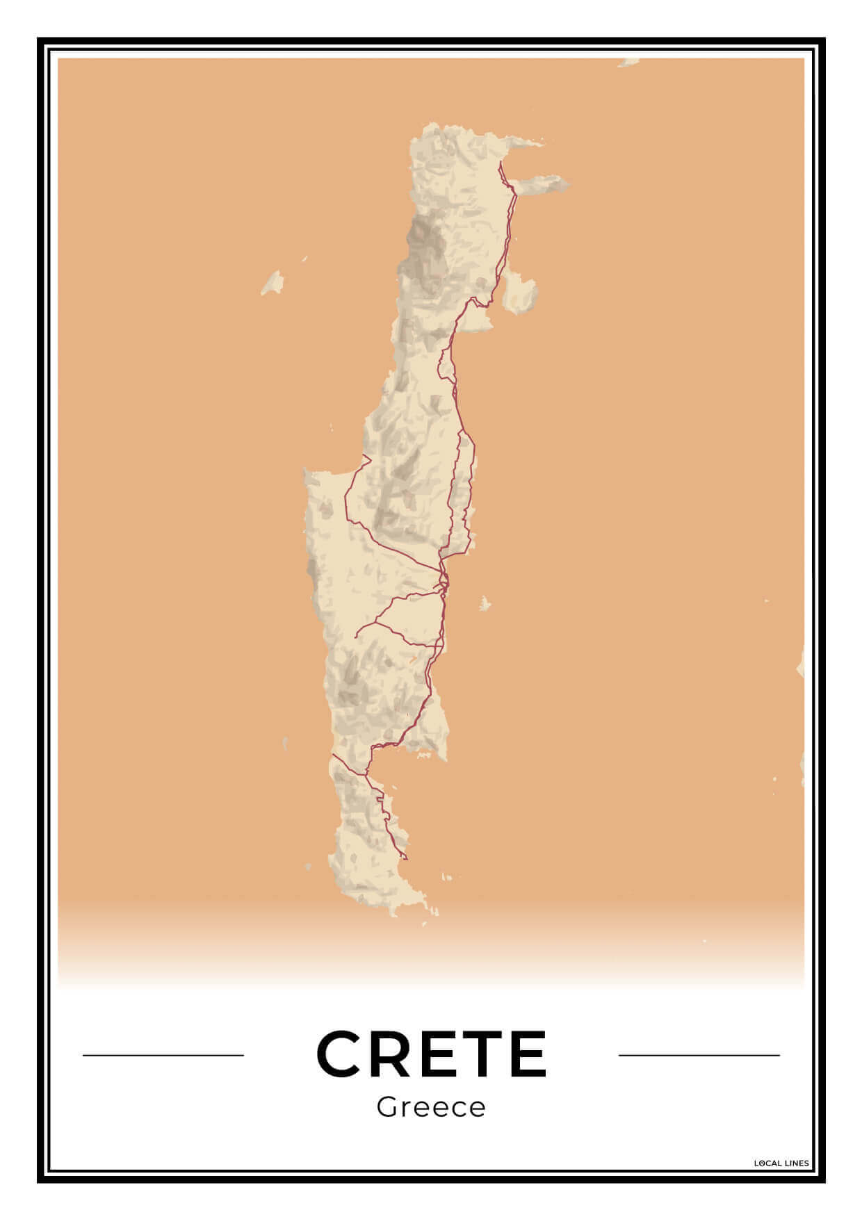Kreta Eilandkaart – Poster - Terracotta