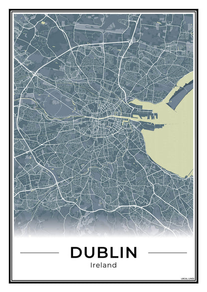 Dublin Stadskaart – Poster - Midnight