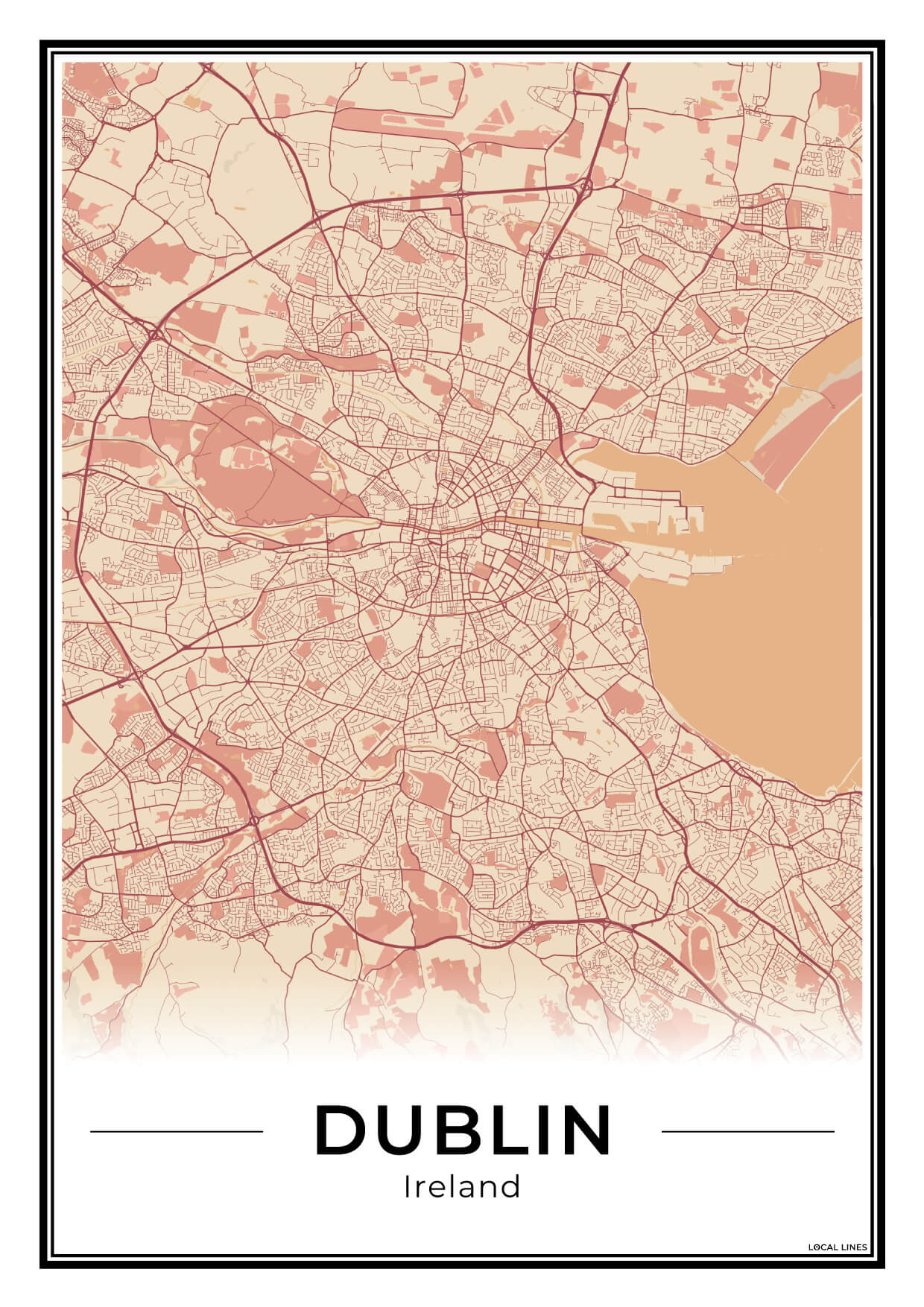 Dublin Stadskaart – Poster - Terracotta