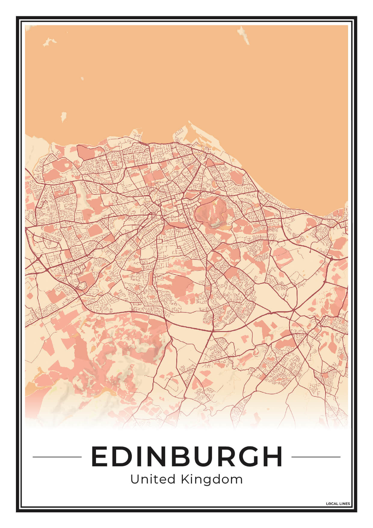 Edinburgh Stadskaart – Poster - Terracotta