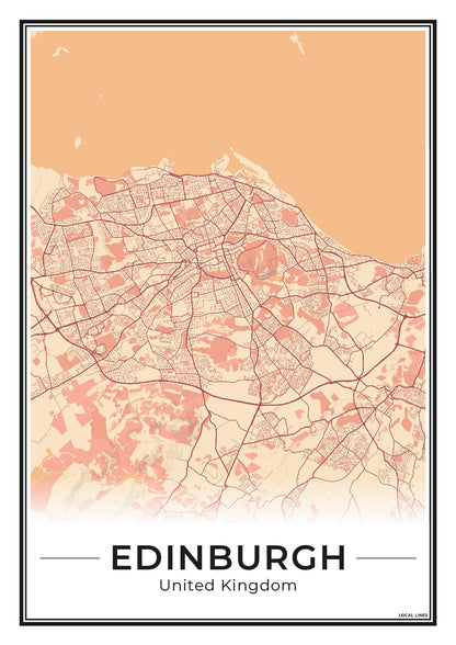 Edinburgh Stadskaart – Poster - Terracotta