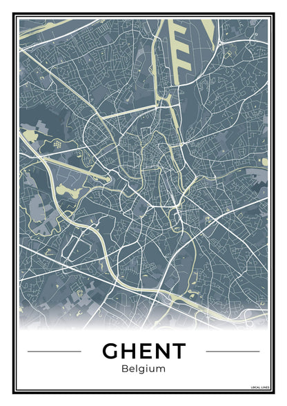 Gent Stadskaart – Poster - Midnight