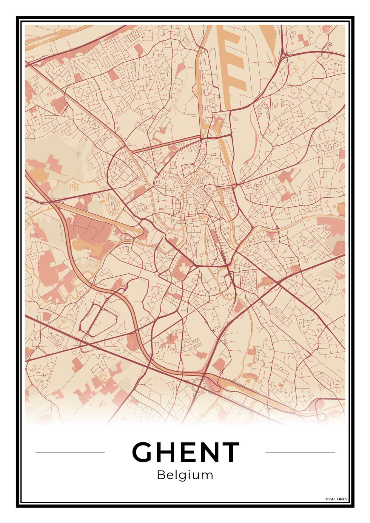 Gent Stadskaart – Poster - Terracotta