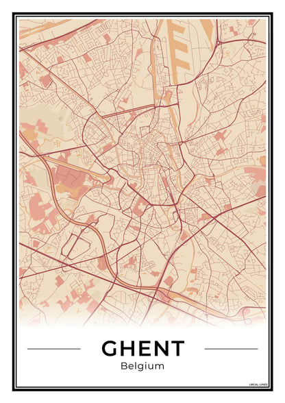 Gent Stadskaart – Poster - Terracotta