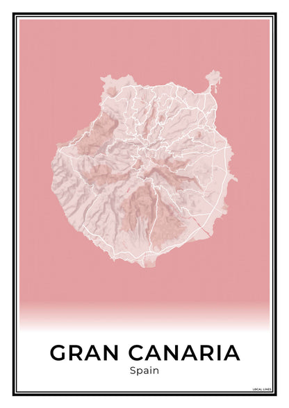 Gran Canaria Eilandkaart – Poster - Blush