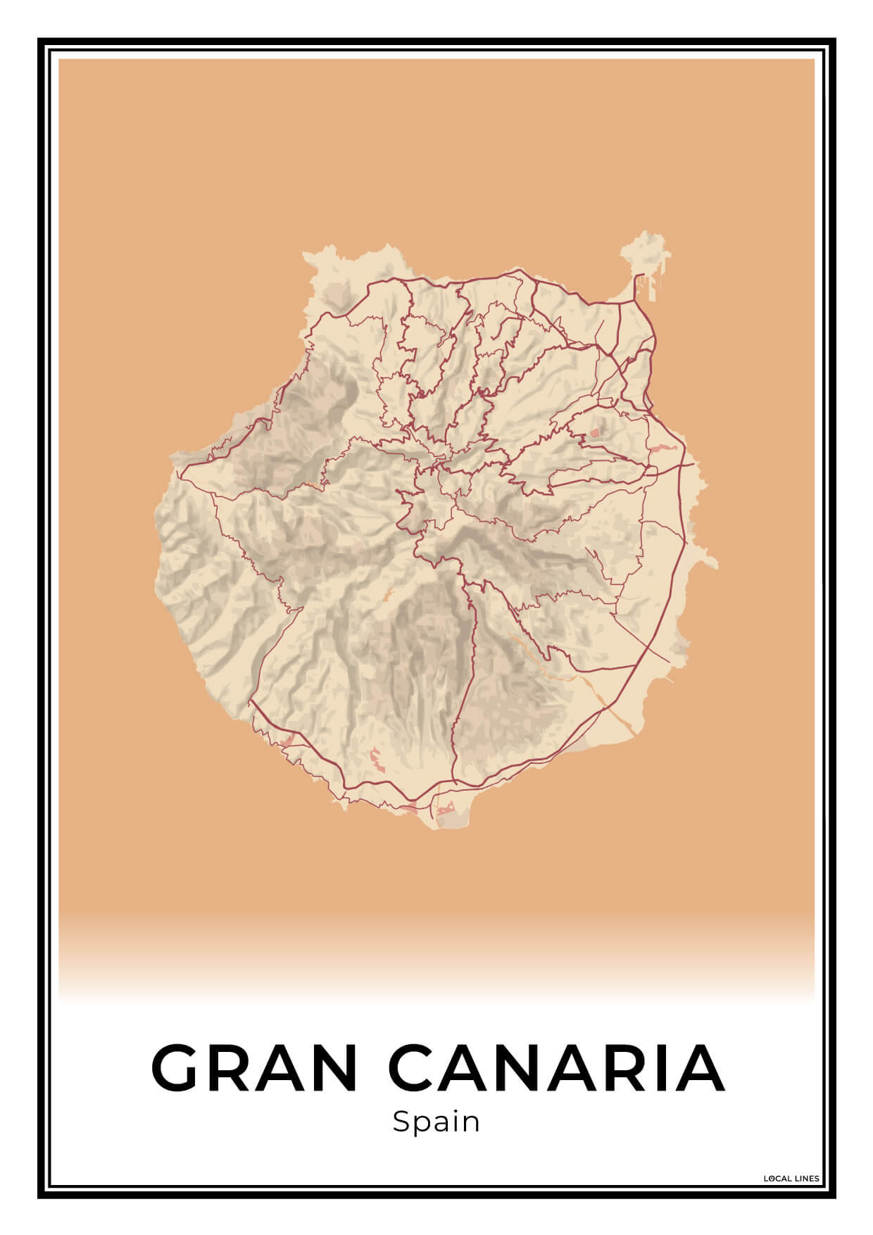 Gran Canaria Eilandkaart – Poster - Terracotta