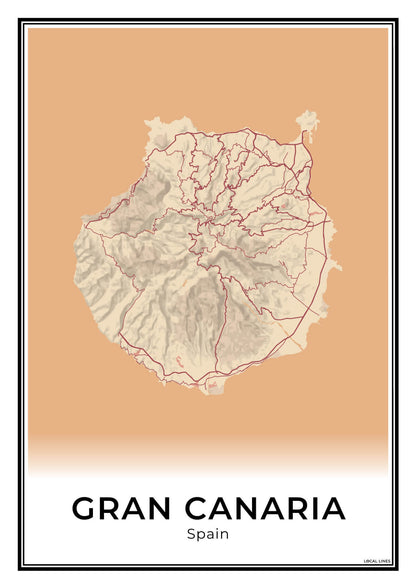 Gran Canaria Eilandkaart – Poster - Terracotta