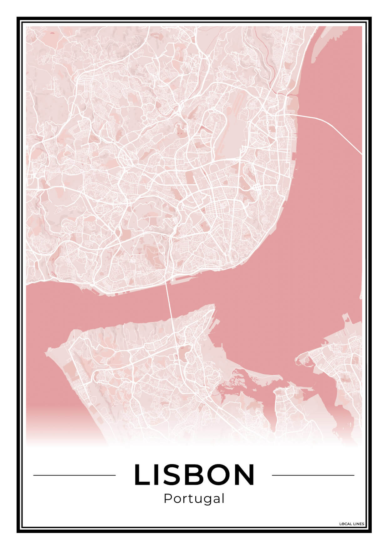 Lissabon Stadskaart – Poster - Blush