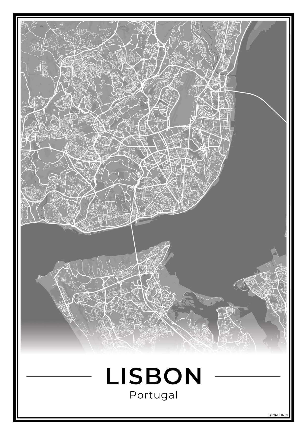 Lissabon Stadskaart – Poster - Dark