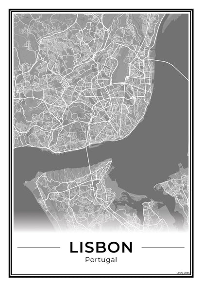 Lissabon Stadskaart – Poster - Dark