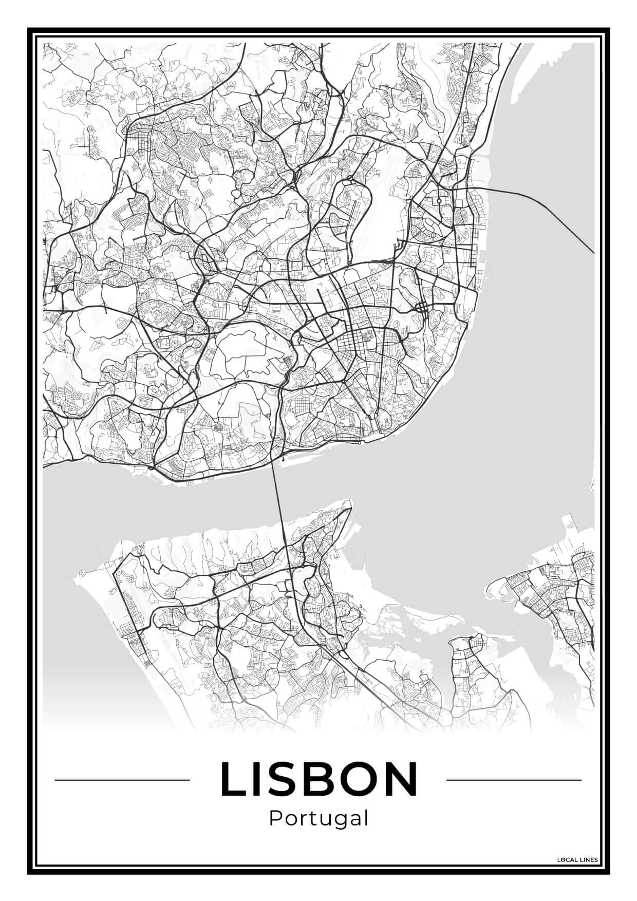 Lissabon Stadskaart – Poster - Light