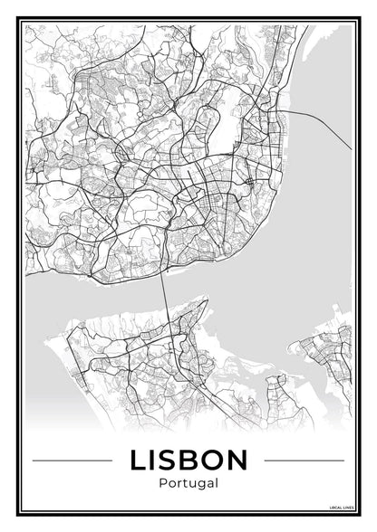 Lissabon Stadskaart – Poster - Light