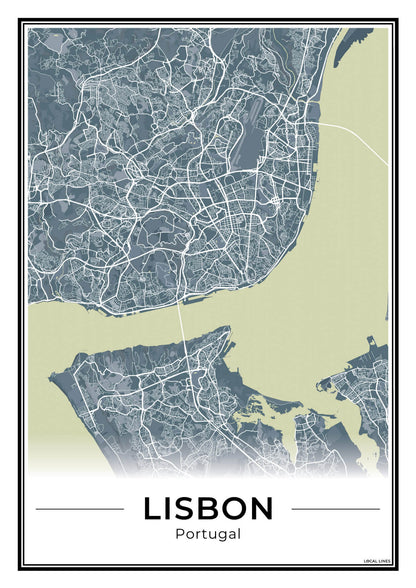 Lissabon Stadskaart – Poster - Midnight