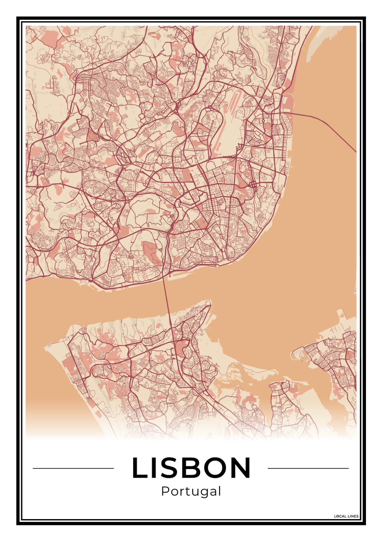 Lissabon Stadskaart – Poster - Terracotta