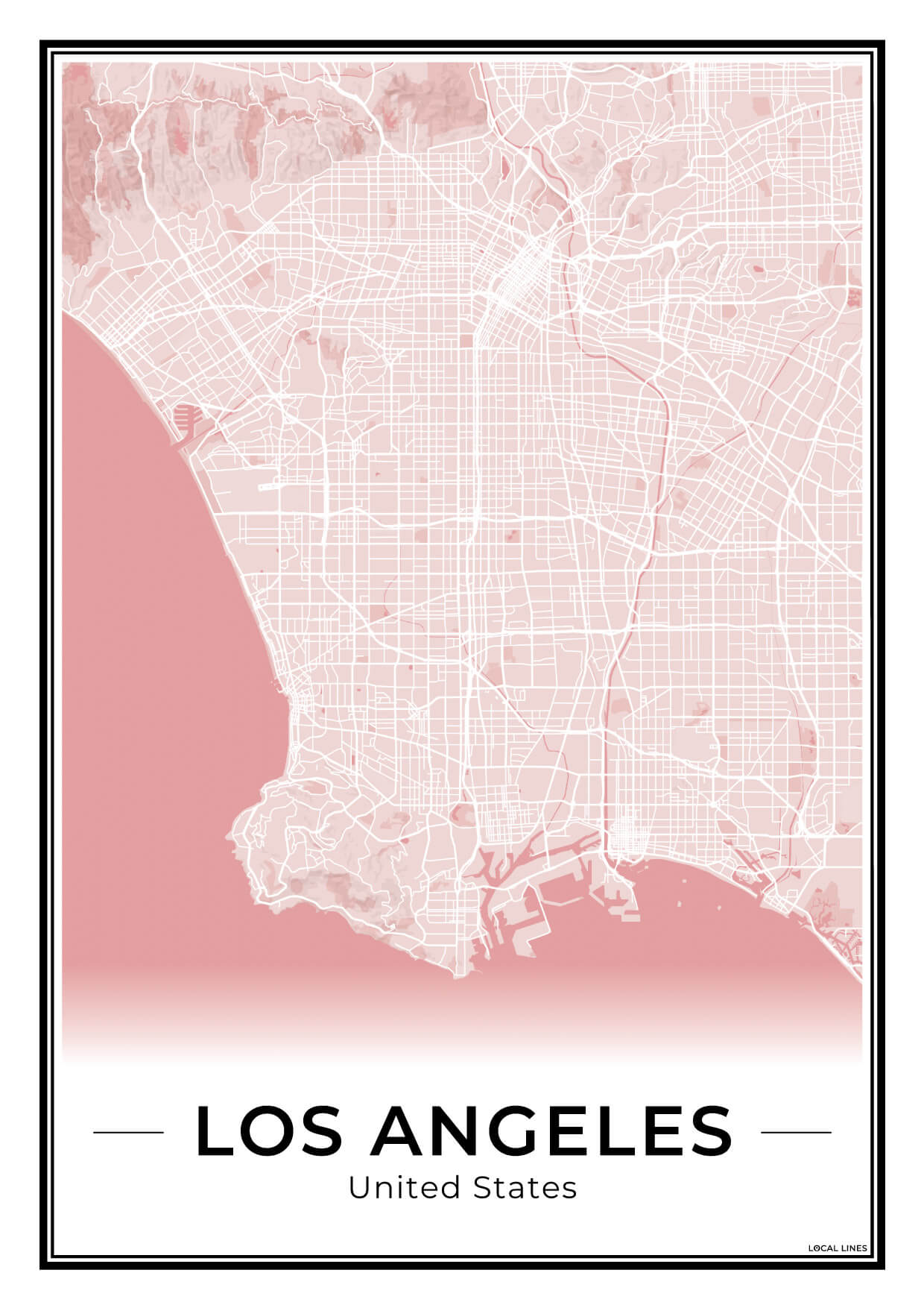 Los Angeles Stadskaart – Poster - Blush