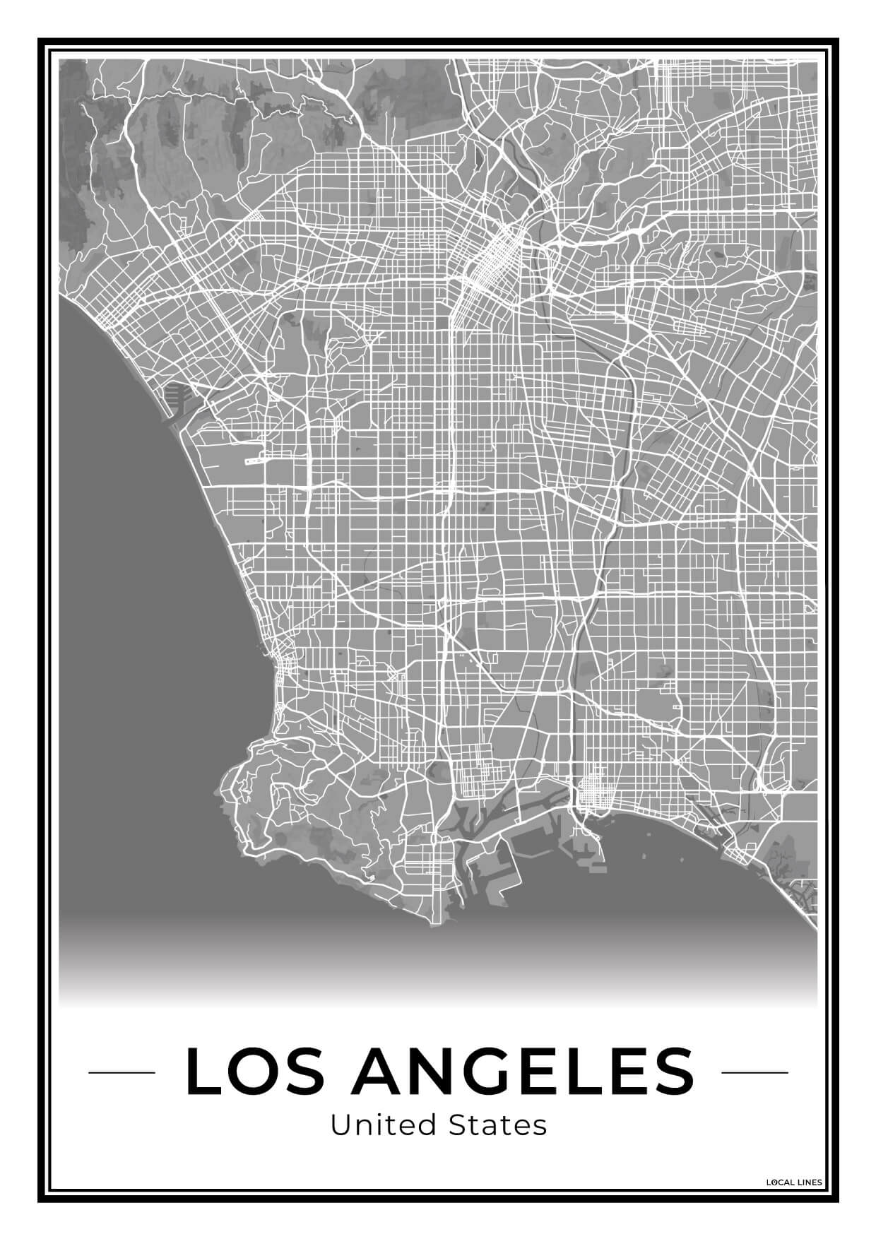 Los Angeles Stadskaart – Poster - Dark