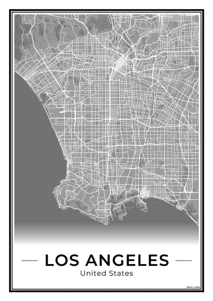 Los Angeles Stadskaart – Poster - Dark